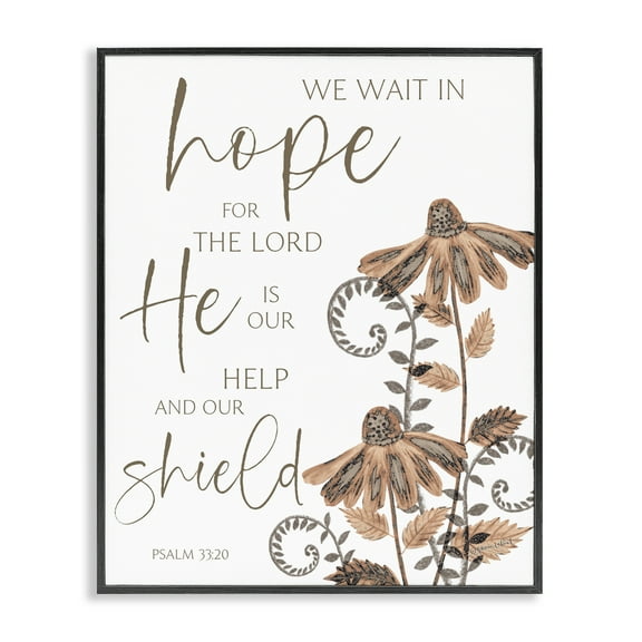 Stupell Industries He Is Our Help & Shield Floral Painting Black Framed Art Print Wall Art, 11 x 14