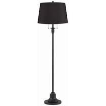 360 Lighting Dyna Traditional 58" Tall 2-Light Standing Floor Lamp Skinny Pole Pull Chain Black Finish Faux Silk Black Shade