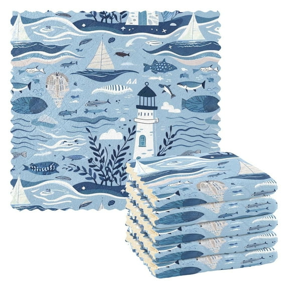 6 Pieces of Kitchen Towels 11x11Inch Kitchen Dish Cloths Kitchen Dish Towels Reuseable Cleaning Cloths Seaside Lighthouse