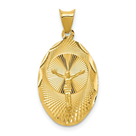 14K Yellow Gold Charm Pendant 28 mm 14.5 Polished & Diamond-Cut Corpus Oval