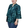 thumbnail image 2 of NY Collection Women's Plus Size 3/4 Bell Sleeve Pleat Front Y Neck Top, 2 of 4