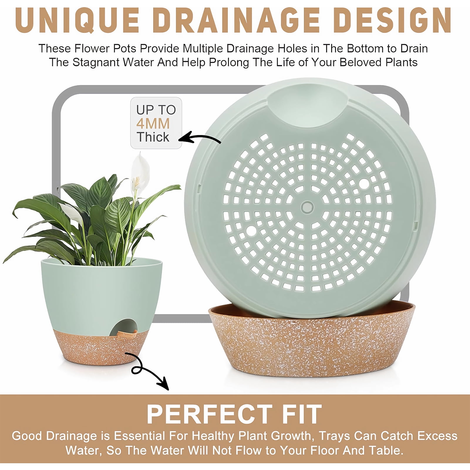 West Bay 12" 10" 9" Large Self Watering Plant Pots, 3 Pack Flower Pots Planters with Multi Mesh Drainage Holes for Indoor Outdoor Garden Plants and Flowers (Green)