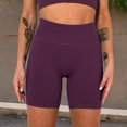 thumbnail image 2 of Women's High-Waisted Seamless Biker Shorts Ribbed Compression Yoga Workout Shorts for Fitness and Running- Medium, Purple, 2 of 6