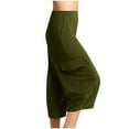 thumbnail image 2 of Lovskoo Capri Pants for Women Solid Color Casual Loose Type Elastic Waist Wide Leg Pants with Big Pockets Cropped Lounge Pants Olive Green, 2 of 7