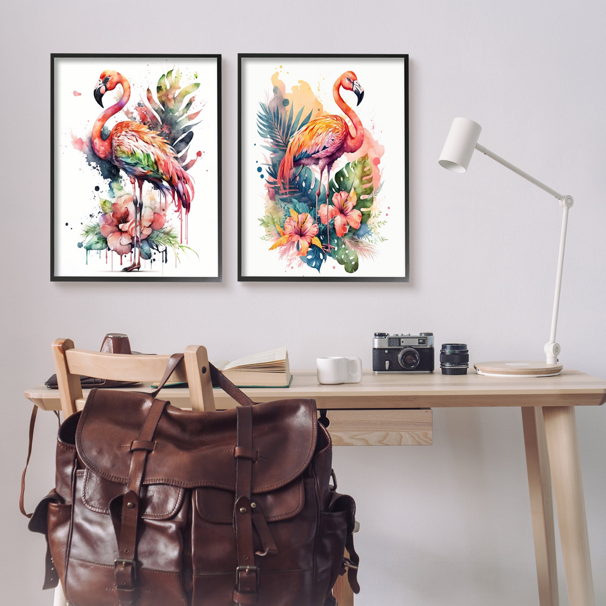 Stupell Industries Modern Tropical Flamingos Animals & Insects Painting Black Framed Art Print Wall Art, 24 x 30