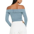 thumbnail image 5 of Womens Elegant Off Shoulder Long Sleeve Slim Fit Stretch Blouse Top Tee Backless Ribbed Knit Wrap Tee Crop Top, 5 of 9
