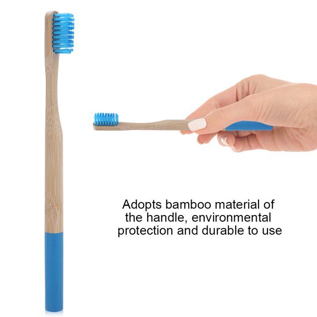 Cepillo de pelo suave de 6 colores, cepillo de dientes con mango de bambú, cepillo de dientes para cuidado bucal para adultos, azul
