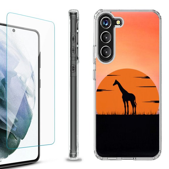 OneToughShield ® for Samsung Galaxy S23  S23 Plus 5G Shockproof Bumper Phone Case, with Tempered Glass Screen Protector - Sunset Giraffe