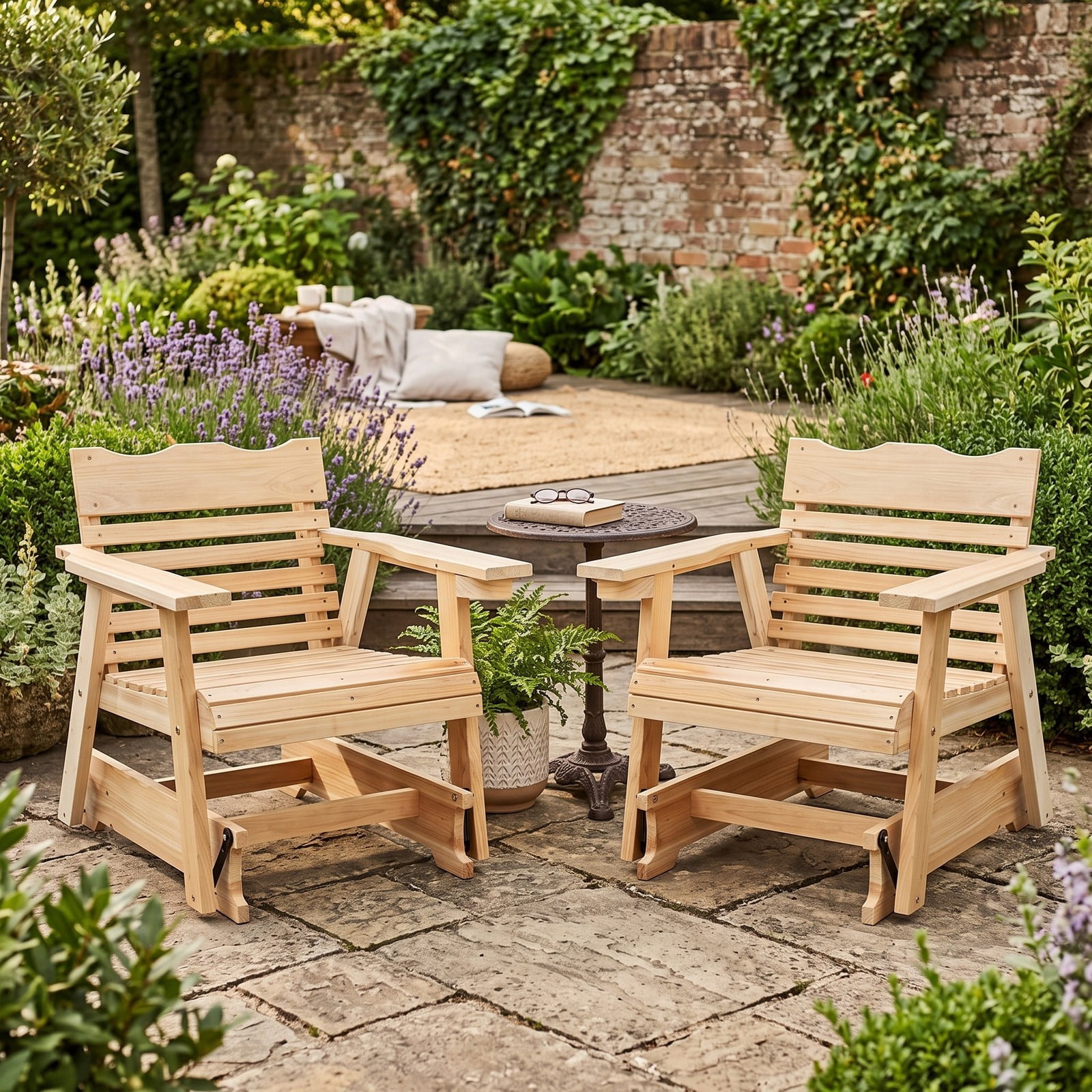 Furnibear Outdoor Wood Rocking Chair with High Back and Widened Armrests for Patio, Front Porch, Deck and Backyard, Natural