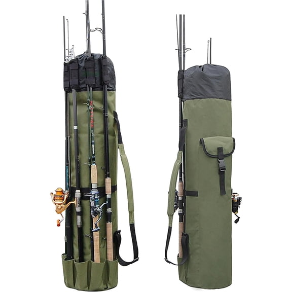 Eyotto Fishing Rod Bag, Fishing Rod & Reel Organizer Bag, 5 Poles Storage Fishing Rod Case Bag, Portable Folding Fishing Carry Bag