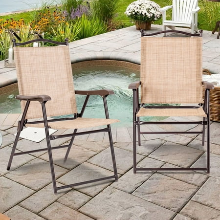 Gymax Set Of 2 Folding Patio Furniture Sling Back Chairs Outdoors
