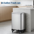 thumbnail image 6 of 60L Step-On Stainless Steel Kitchen Trash Can - Soft Close Lid, Removable Inner Bucket, Smooth Wheels, Fingerprint Resistant, Rustproof, Large Garbage Bin for Home, Kitchen, Office, 6 of 8