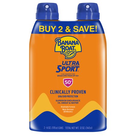 Banana Boat Ultra Sport Sunscreen C-spray SPF 50+, 12 oz Twin Pack
