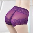 thumbnail image 5 of Fancifize Mid Waist Lace Underwear for Women Seamless Mesh Sexy Panties Ladies Stretch Full Coverage Briefs 2-Pack,XL,Purple, 5 of 6