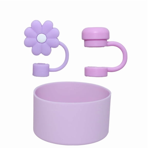 3 Pcs Purple Accessories for Cup 20-40oz, Includes 2 Straw Covers and 1 Boot, Silicone Straw Cover Caps Topper, Tumbler Not Included