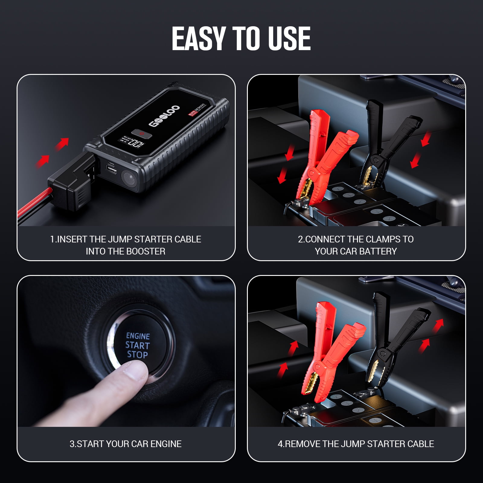 GOOLOO GE3000 Car Jump Starter, 3000A Portable Jump Starter for Car Battery, 12V Lithium Battery Booster (Up to 8.5L Gas/6.0L Diesel), SuperSafe Smart Charging Port & LED Light