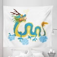thumbnail image 1 of Dragon Tapestry, Traditional Chinese Character on Clouds Wavy Curving Reptile Silhouette, Fabric Wall Hanging Decor for Bedroom Living Room Dorm, 5 Sizes, Azure Blue Multicolor, by Ambesonne, 1 of 1