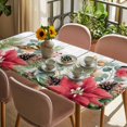 thumbnail image 3 of Christmas Table Cloths for 6 Foot Rectangle Tables, Winter Poinsettia Berry Farmhouse Wooden Grain Patio Waterproof Elastic Fitted Tablecloths, Washable Rectangular Table Cover for Camping, 3 of 8