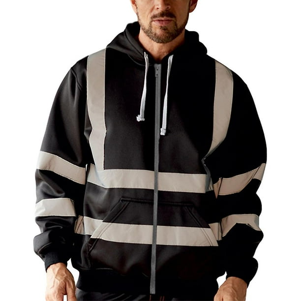 Sudadera con capucha de manga larga con tira reflectante para hombre, Tops con cremallera y capucha a la moda para uso diario al aire libre
