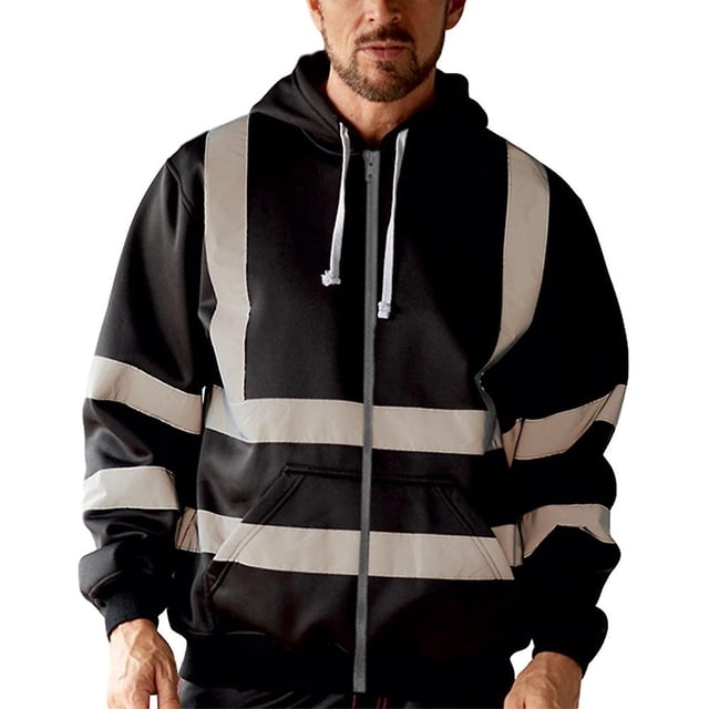 Sudadera con capucha de manga larga con tira reflectante para hombre, Tops con cremallera y capucha a la moda para uso diario al aire libre