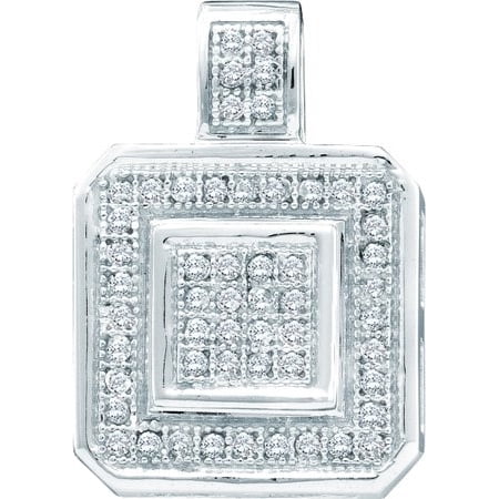 10K White Gold 0.15CT White Round Cut Diamond Micro-Pave Asscher Pendant