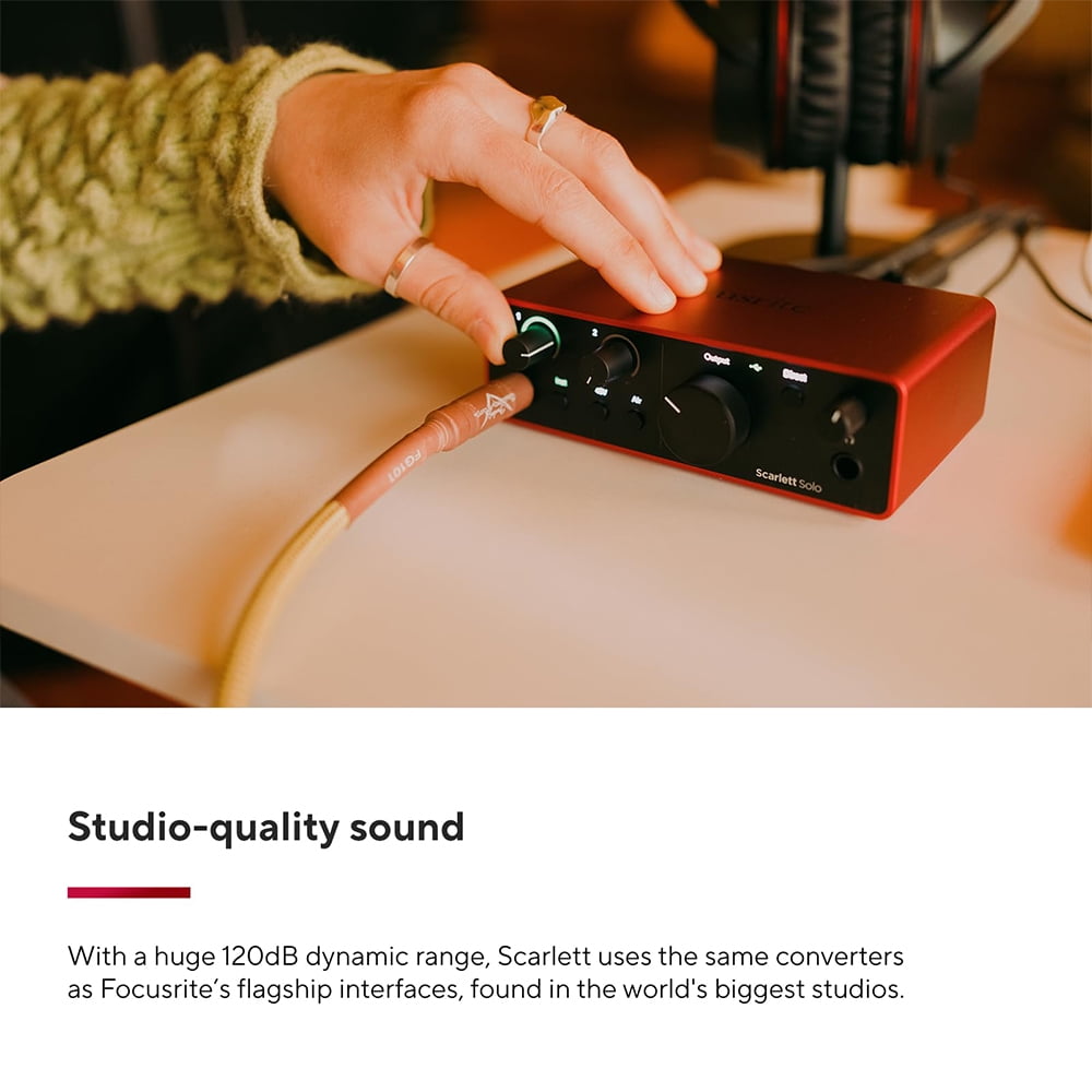 Focusrite Scarlett Solo 4th Gen Audio Interface AMS-SCARLETT-SOLO-4G Bundle with 2x OnStage MC-20 Production-Grade 20ft XLR to XLR Microphone Cable