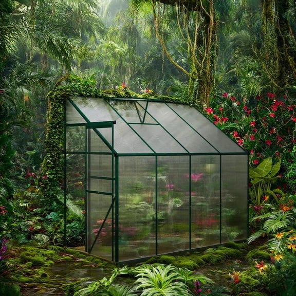 Greenhouses For Outdoors Aluminum Greenhouse 99.5" L x 50" W x 86.5" H Green Walk-in Lean-To Polycarbonate Hot House Kit