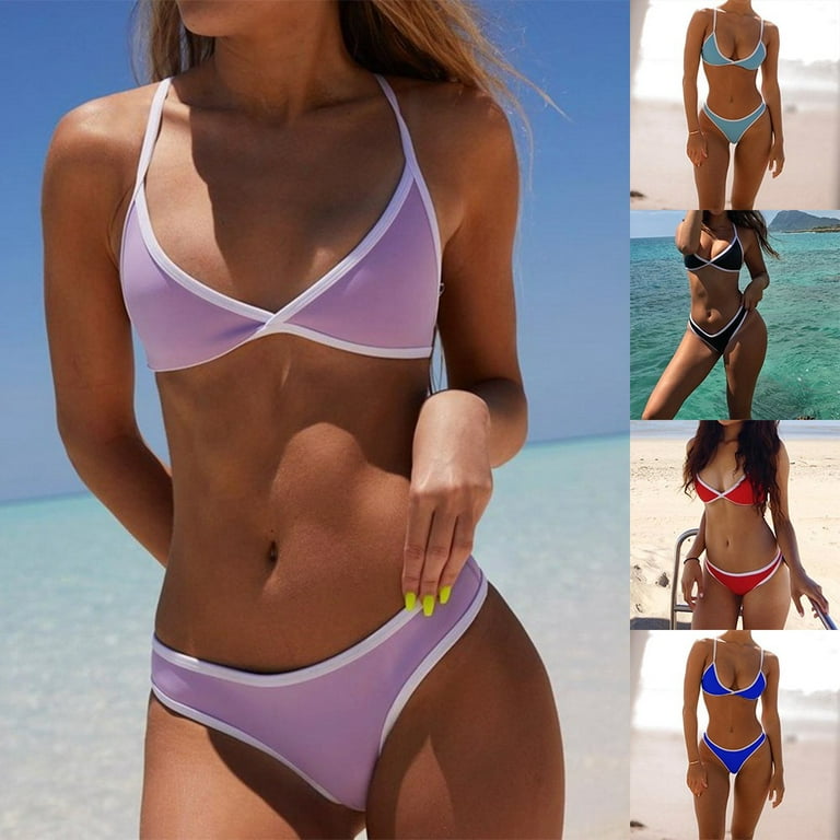 ALSLIAO 2Pc Women Bra Solid Color Bikini Swimwear Beach Underwear