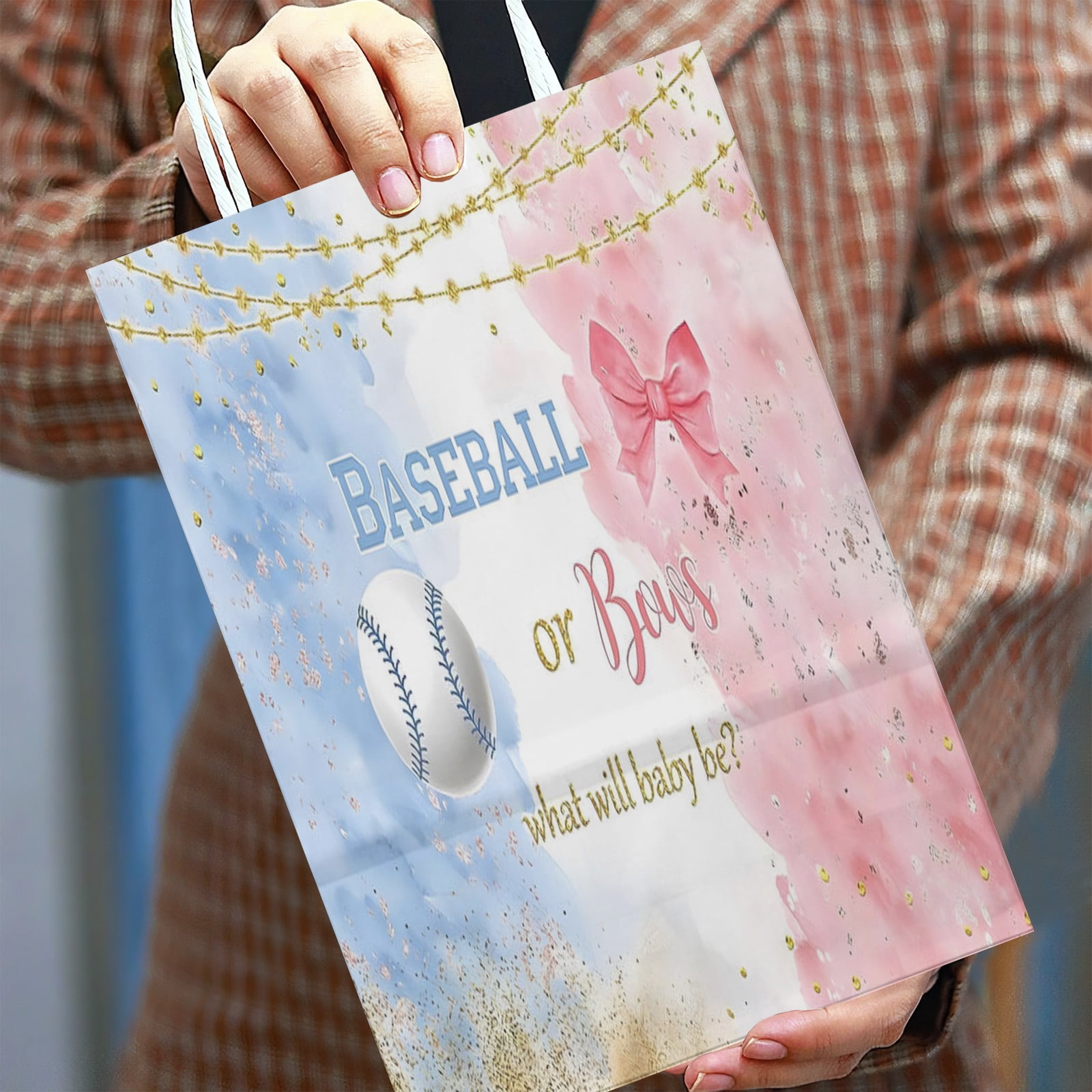Baseball or Bows Gender Reveal Party Favor Bags, Boy or Girl Baby Shower He or She Pregnancy Reveal Surprise Party Supplies