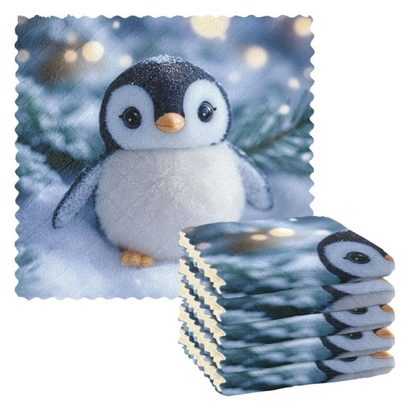 6 Pieces of Kitchen Towels 11x11Inch Kitchen Dish Cloths Kitchen Dish Towels Reuseable Cleaning Cloths Christmas Penguin