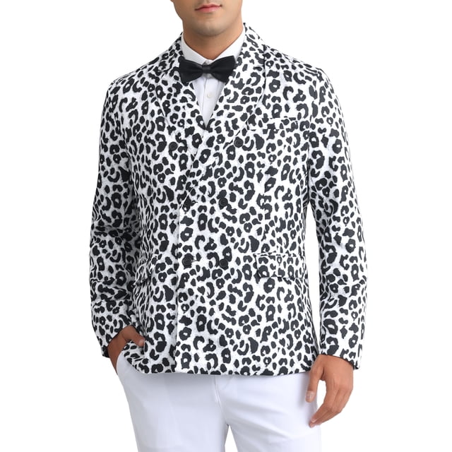 Blazer de leopardo INSPIRE CHIC para hombres, chaqueta deportiva de doble botonadura con solapa de pico, traje de animal, talla XL, gris