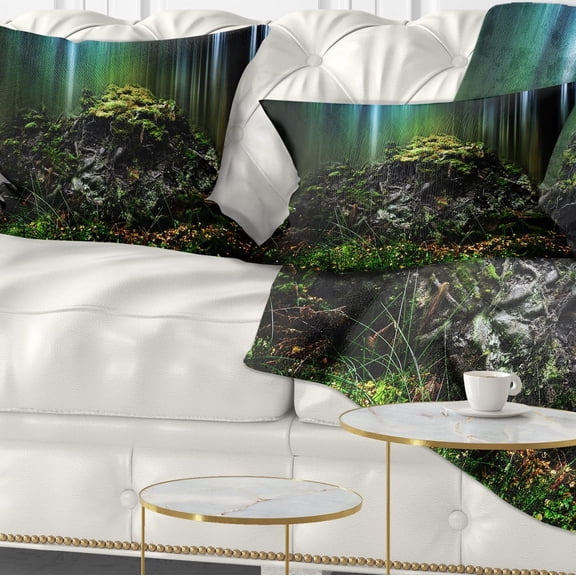 Designart Dark Forest on Snowy Morning - Landscape Printed Throw Pillow - 12x20
