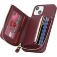 thumbnail image 6 of iPhone 14 Phone case Wallet with Zipper Card Holders for Women, iPhone 14 Case Wallet with Credit Card with Ring Kickstand Zipper Stand Case for iPhone14 - Red Wine, 6 of 18