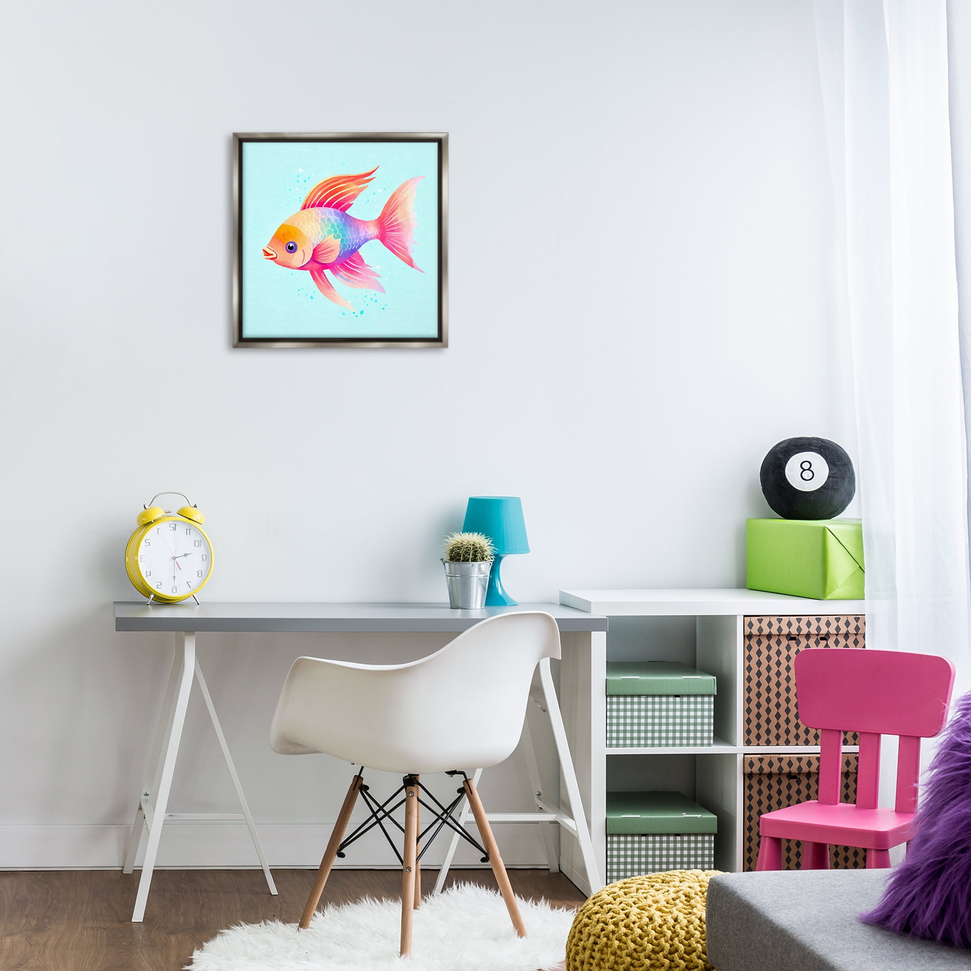 Stupell Industries Whimsical Gradient Fish Animals Painting Gray Floater Framed Canvas Art Print Wall Art, 18 x 18