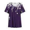 thumbnail image 4 of QQAMB Tunic Tops for Women V-Neck Floral Print Plated Summer Tops Dressy Casual Short Sleeve Blouses Purple 3XL, 4 of 4