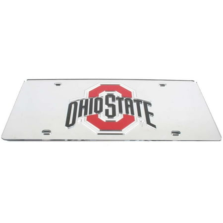 Mirrored Acrylic License Plate - Ohio State Buckeyes Inlaid Acrylic License Plate - Silver Mirror Background