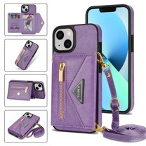 Feishell Fit for iPhone 14 (6.1 inch) Case with Adjustable Shoulder Strap,Luxury Premium PU Leather Back Magnetic Buckle Flip Card Pocket Zipper Wallet Crossbody Phone Case,Purple