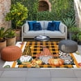 thumbnail image 2 of Fall Outdoor Rug for Patio/Deck/Porch, Non-Slip Large Area Rug 5 x 8 Ft, Gnomes Orange White Pumpkin Leaves Plaid Striped Indoor Outdoor Rugs Washable Area Rugs, Reversible Camping Rug Carpet Runner, 2 of 8