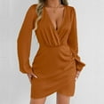 thumbnail image 6 of Oksale Cross V Neck Mini Dresses for Women Trendy Long Sleeve Winter Dress Sexy Cozy Soft Wedding Party Satin Dresses for Holiday Orange L, 6 of 9