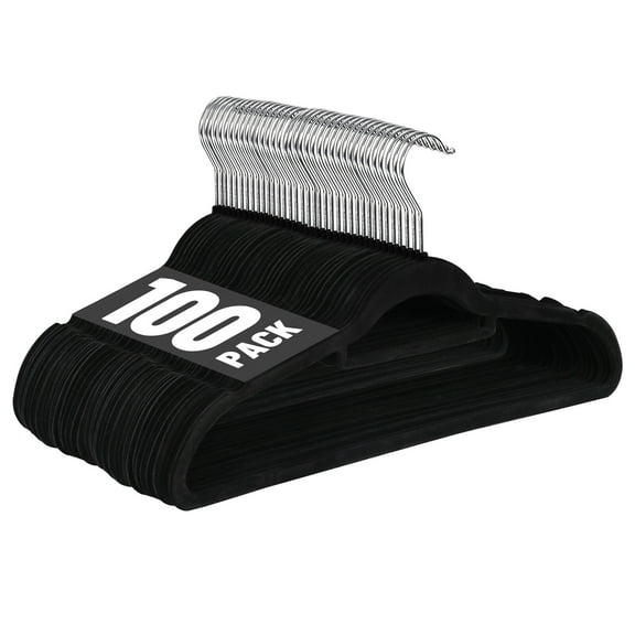 WYDK 100/200 Premium Non Slip Flocked Velvet Hangers 360 Degree Suit/Shirt Save space, organize clothes (Black 100Pack)