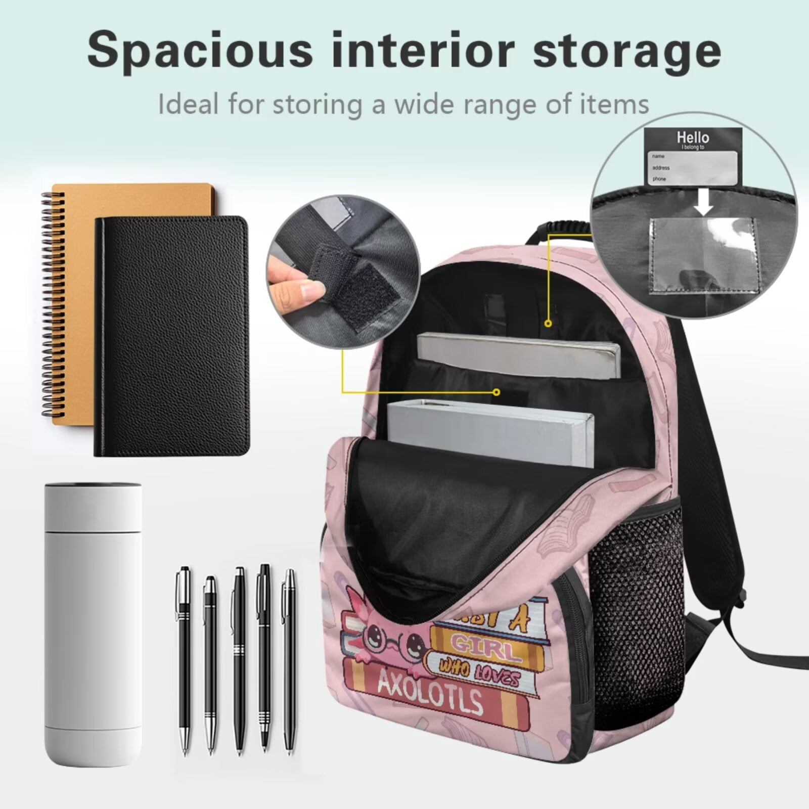 Pzuqiu Book Axolotl Girls Backpack Set of 4 17 Inch School Bookbag Purse with Reusable Lunch Tote Bag Pencil Case 2pcs Bookmark for Kids Elementary Middle Schoolbags