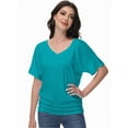 thumbnail image 3 of Women's V-Neck Dolman Top - Short Sleeve Solid Color Blouse with Side Shirring Detail, Casual Loose Fit T-Shirt, 3 of 6