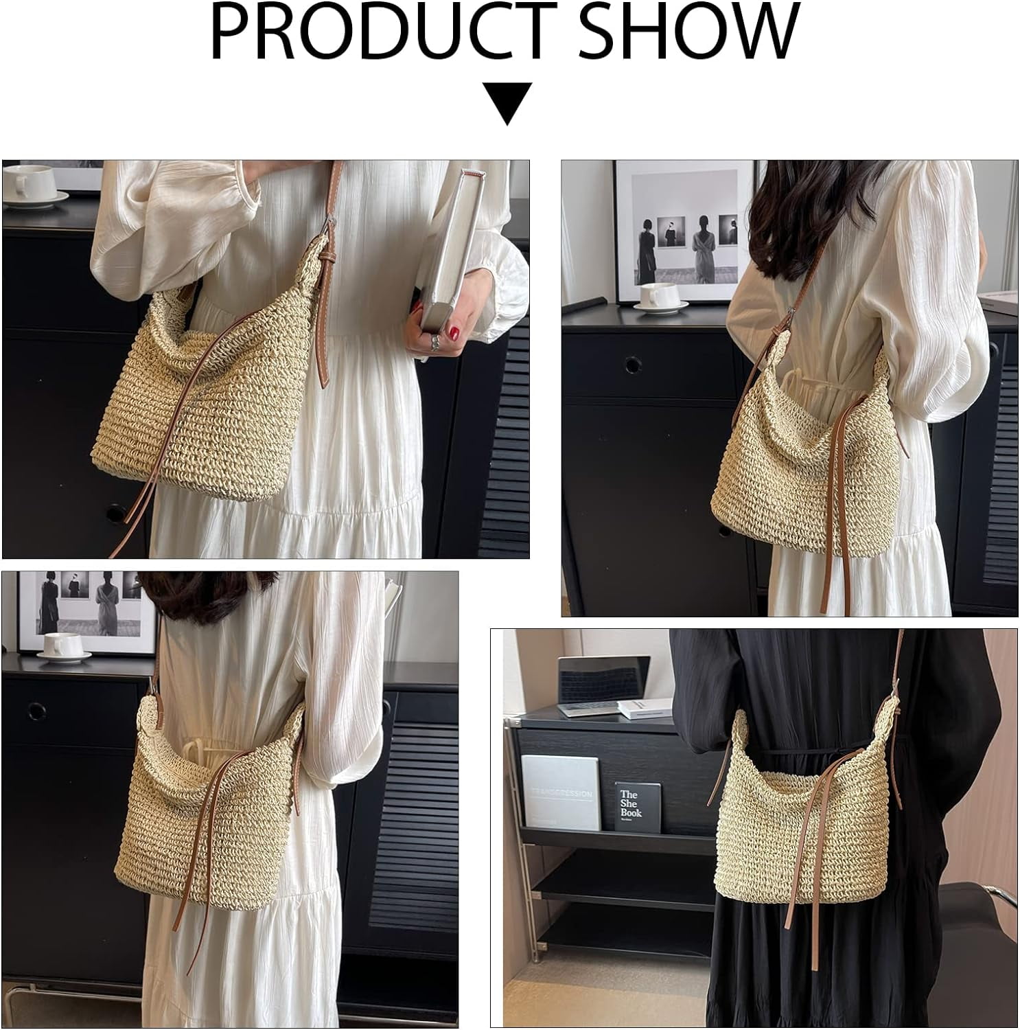 Kukuzhu Straw Crossbody Bags for Women, Straw Beach Bag Handmade Woven Straw Purses and Handbags for Summer Vacation