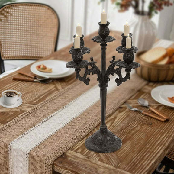 5 Arms Vintage Candle Holders Heavy Duty Cast Iron Home Party Decor Candle Stand
