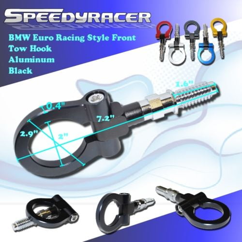 BMW Euro Racing Style Front Black Tow Hook Silver M3 X3 Z3 Z4 E30 E36