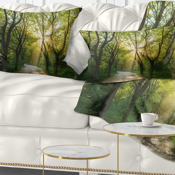 Designart Evening in Green Forest - Landscape Printed Throw Pillow - 12x20