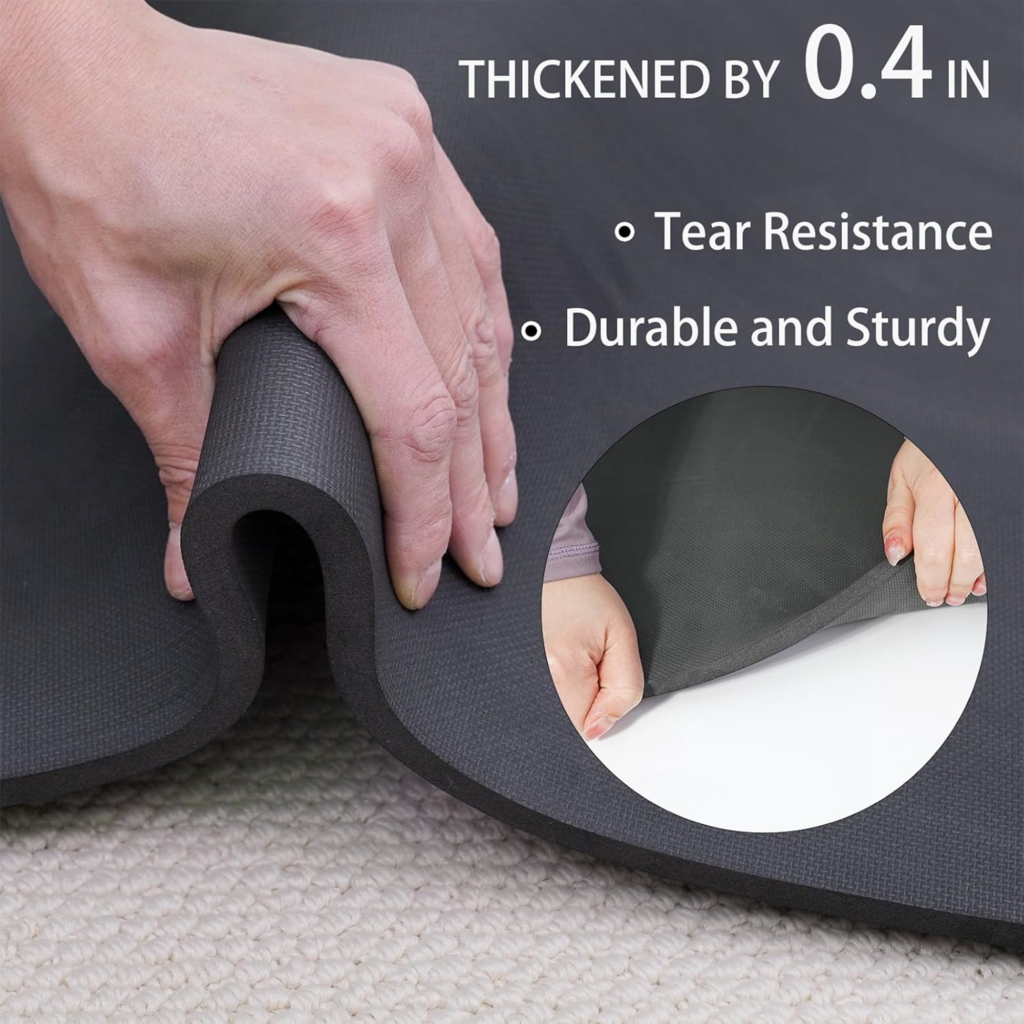 Lamei Yoga Mat,10mm Thick Non-Slip,Durable TPE Exercise Mat for Home Gym Travel,Includes Yoga Mat Carrier Strap, Eco-Friendly Workout Mats, Pilates, Stretching Barefoot Meditation(Black)