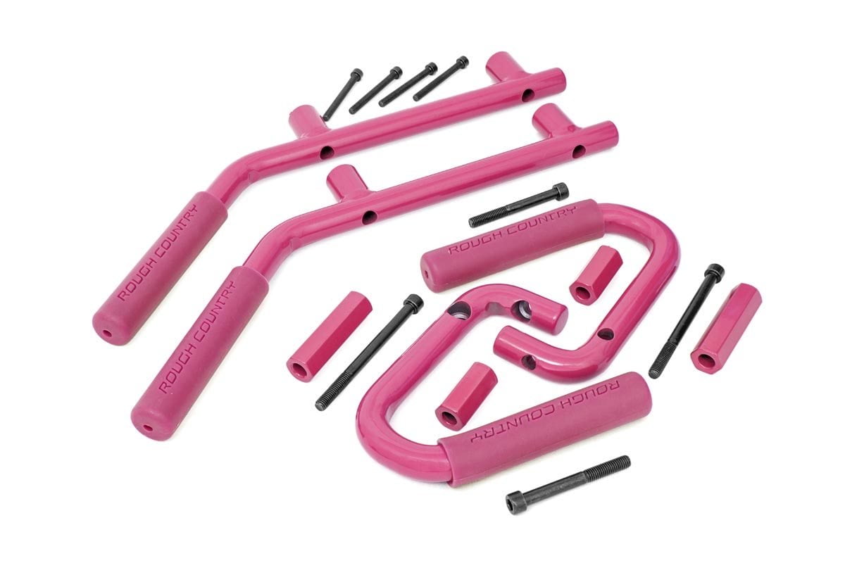 Rough Country Pink Steel Grab Handle Set (fits) 20072018 Jeep Wrangler
