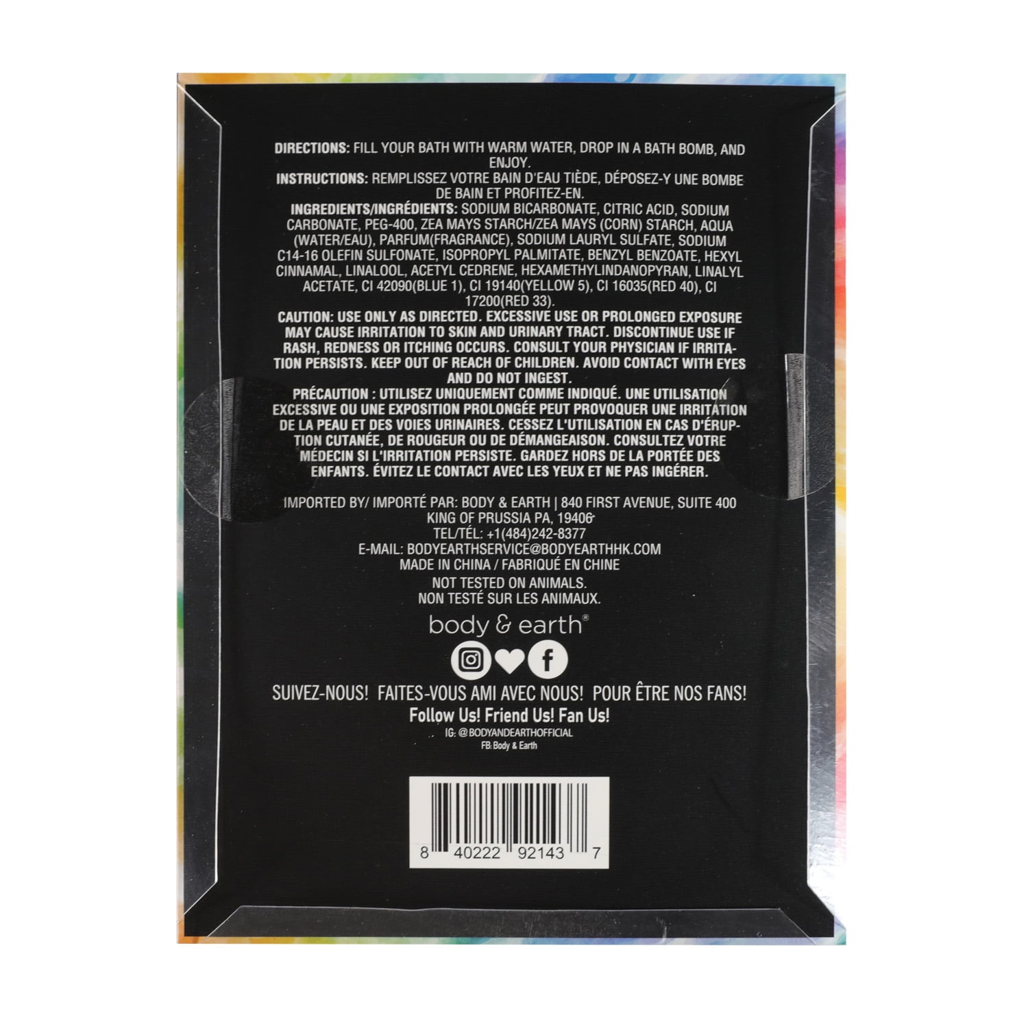 Body & Earth Coeur de bombe de bain arc-en-ciel