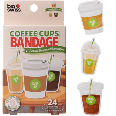 BioSwiss Bandages, Coffee Cup Shaped Self Adhesive Bandages, Latex Free Sterile Wound Care, 24 Count